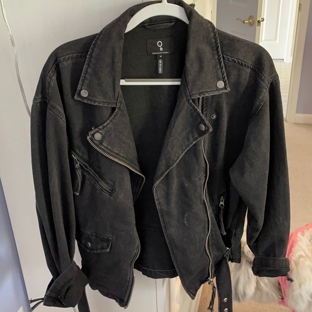 Oversized denim biker jacket